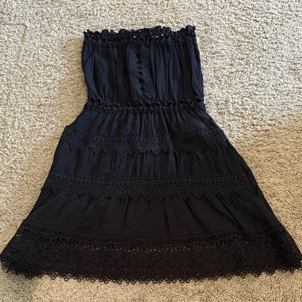 elan Black Strapless Dress with Lace Details